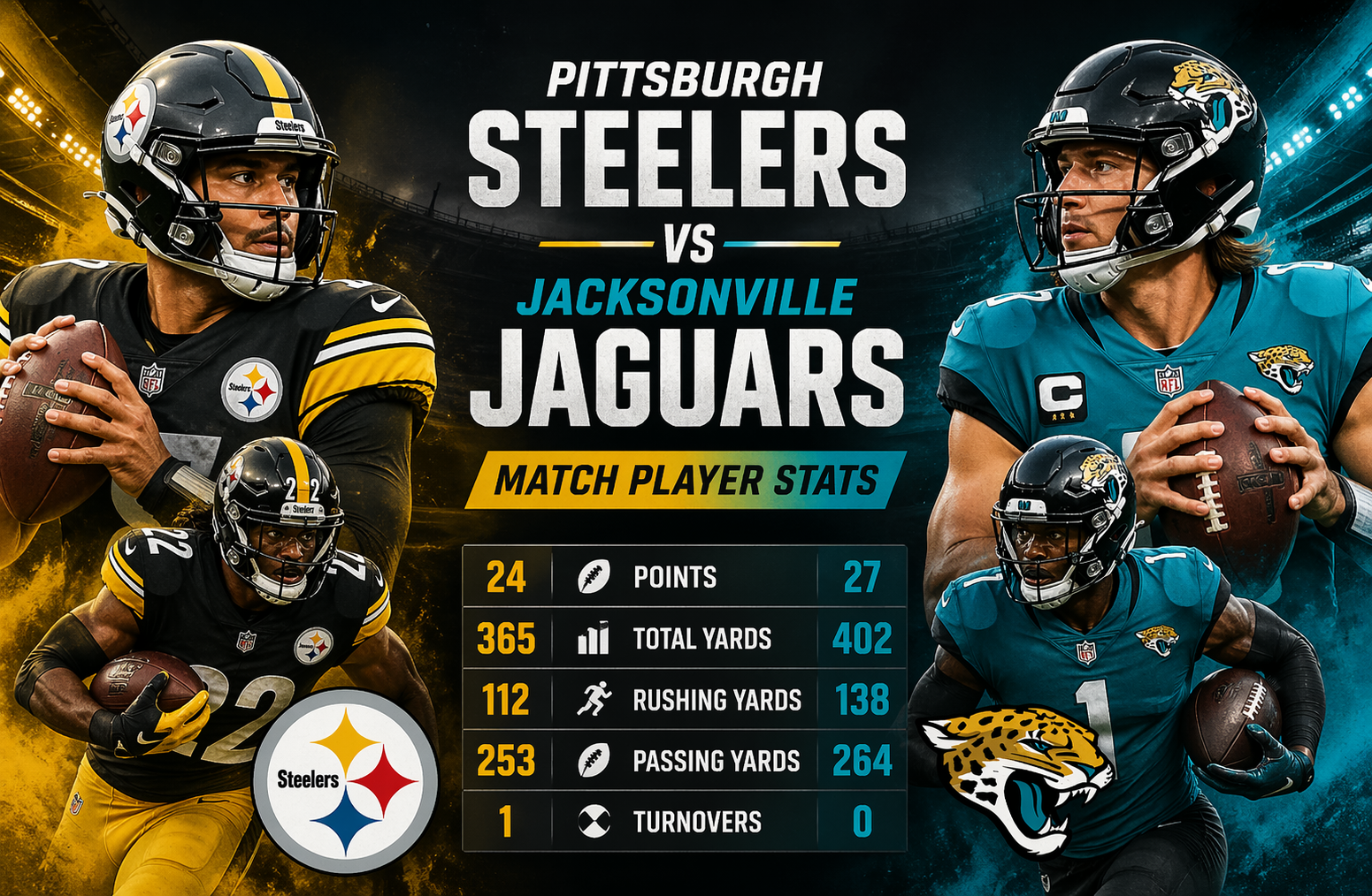 Pittsburgh Steelers vs Jacksonville Jaguars Match Player Stats