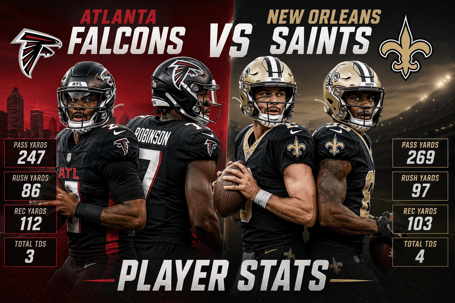 Atlanta Falcons vs New Orleans Saints Player Stats