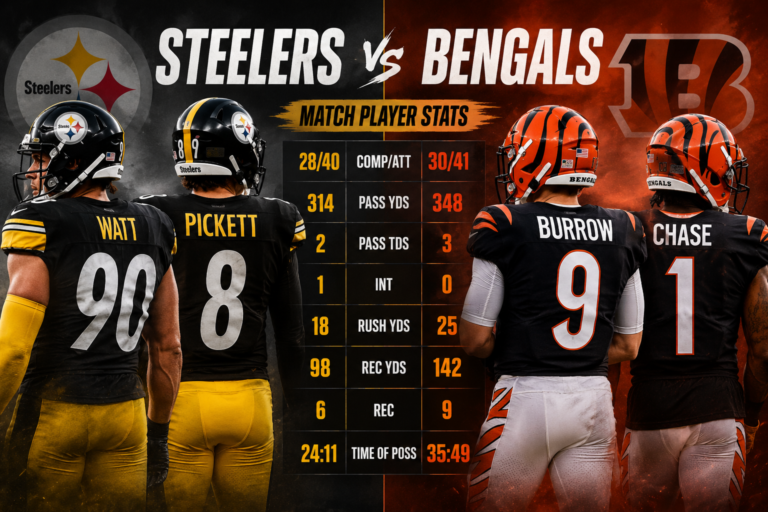 Pittsburgh Steelers vs Cincinnati Bengals Match Player Stats