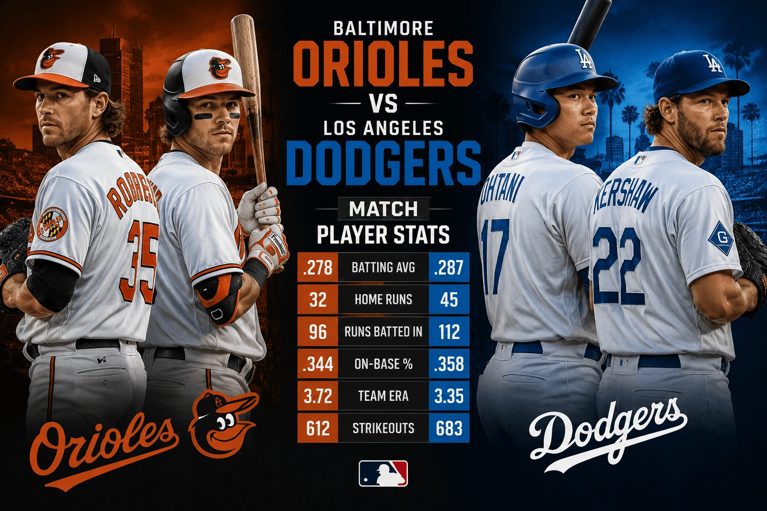 Baltimore Orioles vs Los Angeles Dodgers Match Player Stats