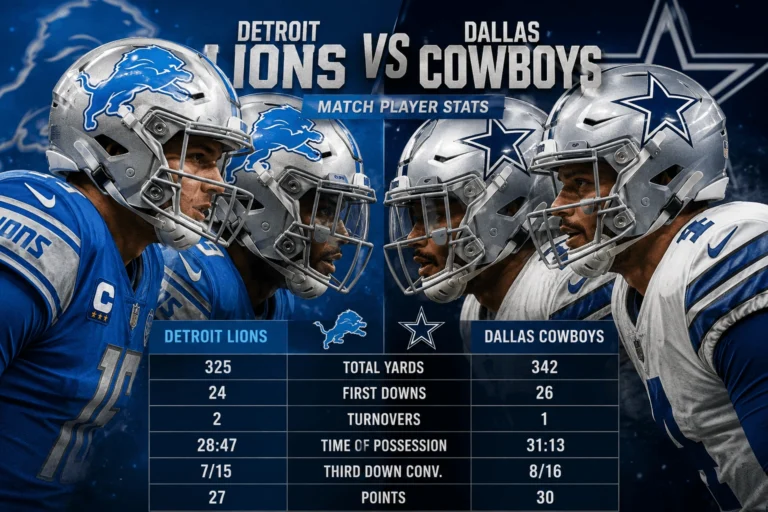 Detroit Lions vs Dallas Cowboys Match Player Stats