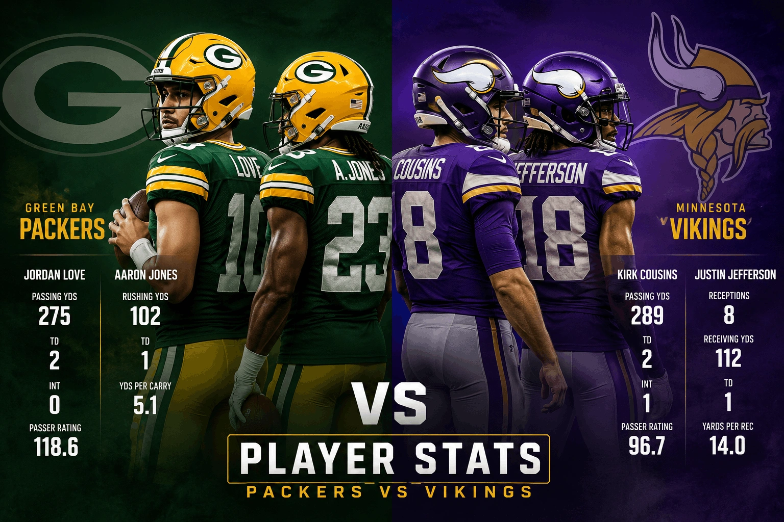 Green Bay Packers vs Minnesota Vikings Match Player Stats