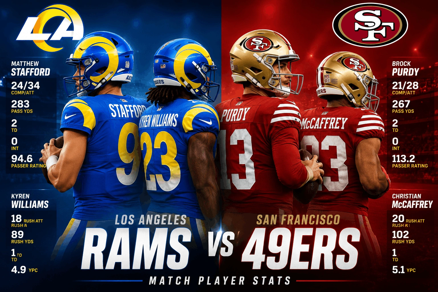 Los Angeles Rams vs San Francisco 49ers Match Player Stats