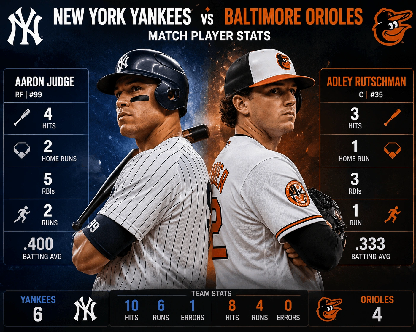 New York Yankees vs Baltimore Orioles Match Player Stats