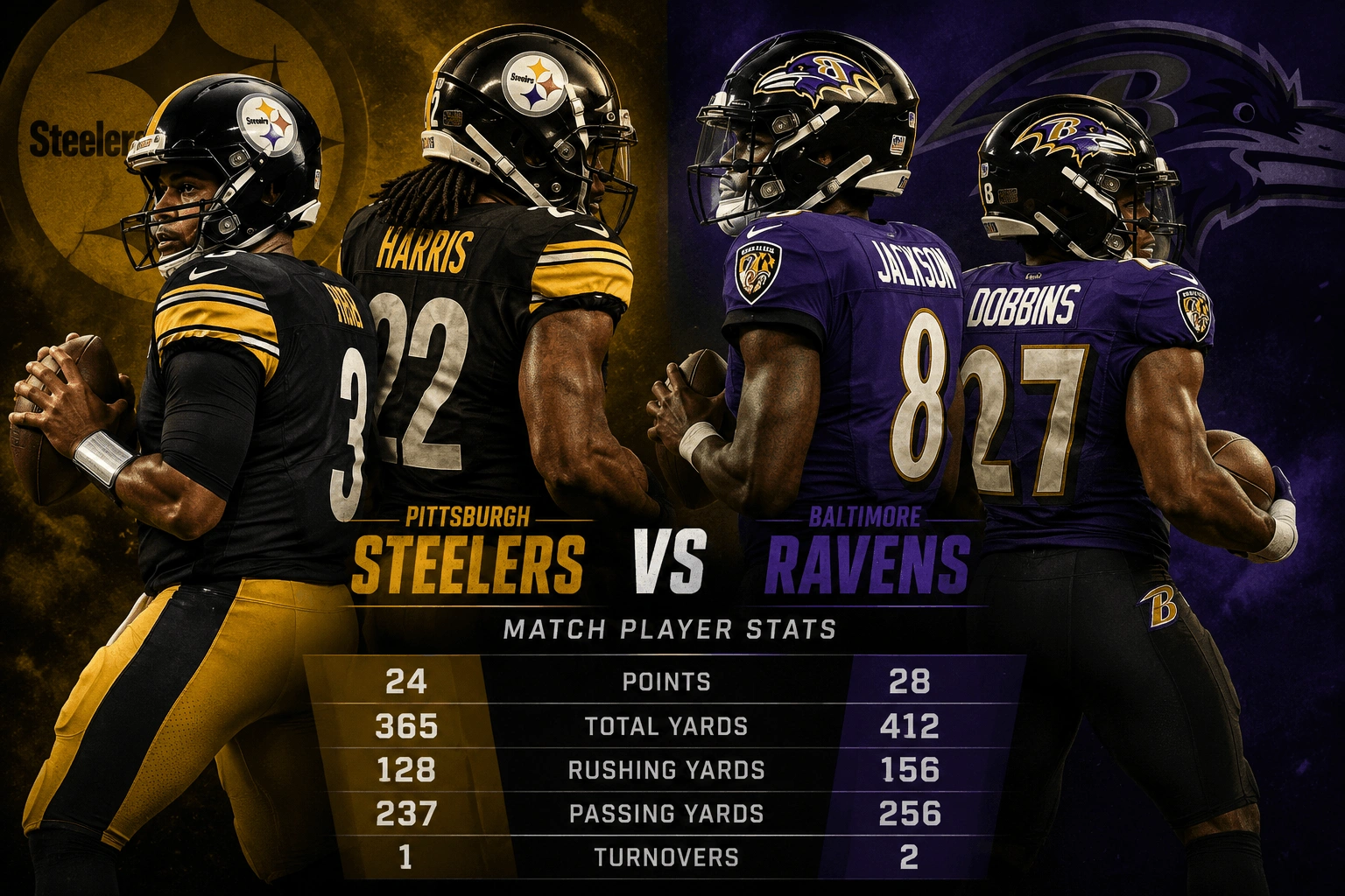 Pittsburgh Steelers vs Baltimore Ravens Match Player Stats