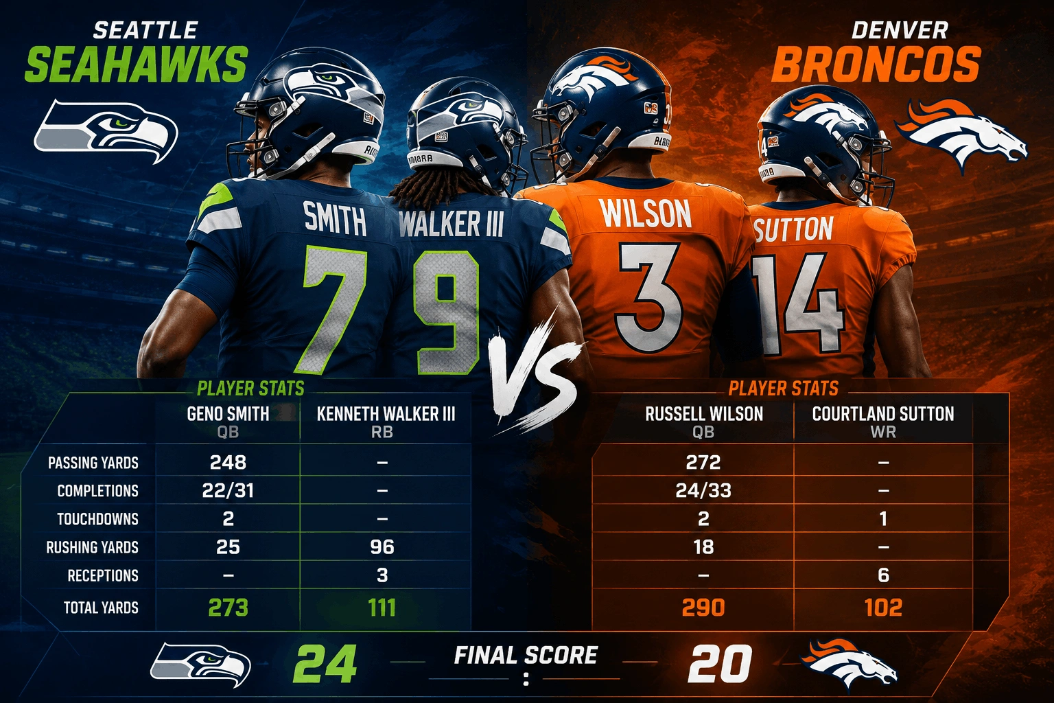 Seattle Seahawks vs Denver Broncos Match Player Stats